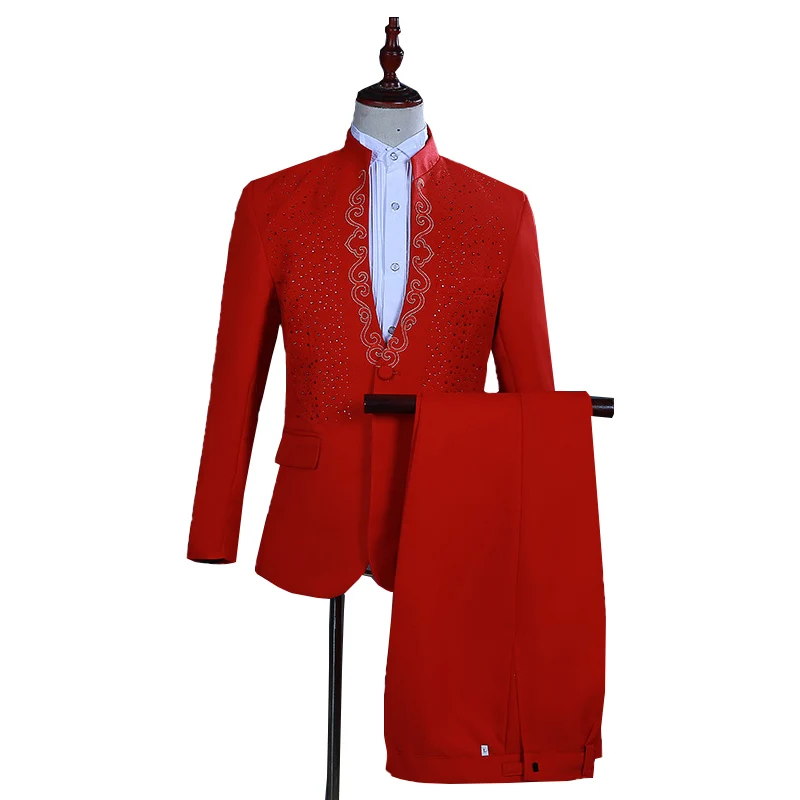 

Suits Dress Men Fashion Slim Fit Mens Blazer With Pant 2 Pcs Evening Party Wedding Suits Set Annual Meeting Stage Host Business