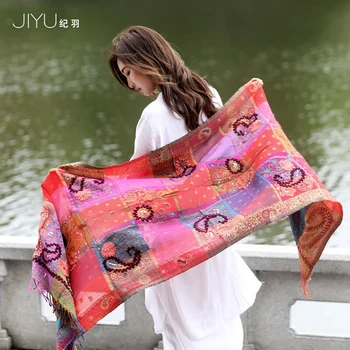 

Nepal boiled wool scarf women nine squares Plaid Foulard handmade beaded national wind long shawl warm red