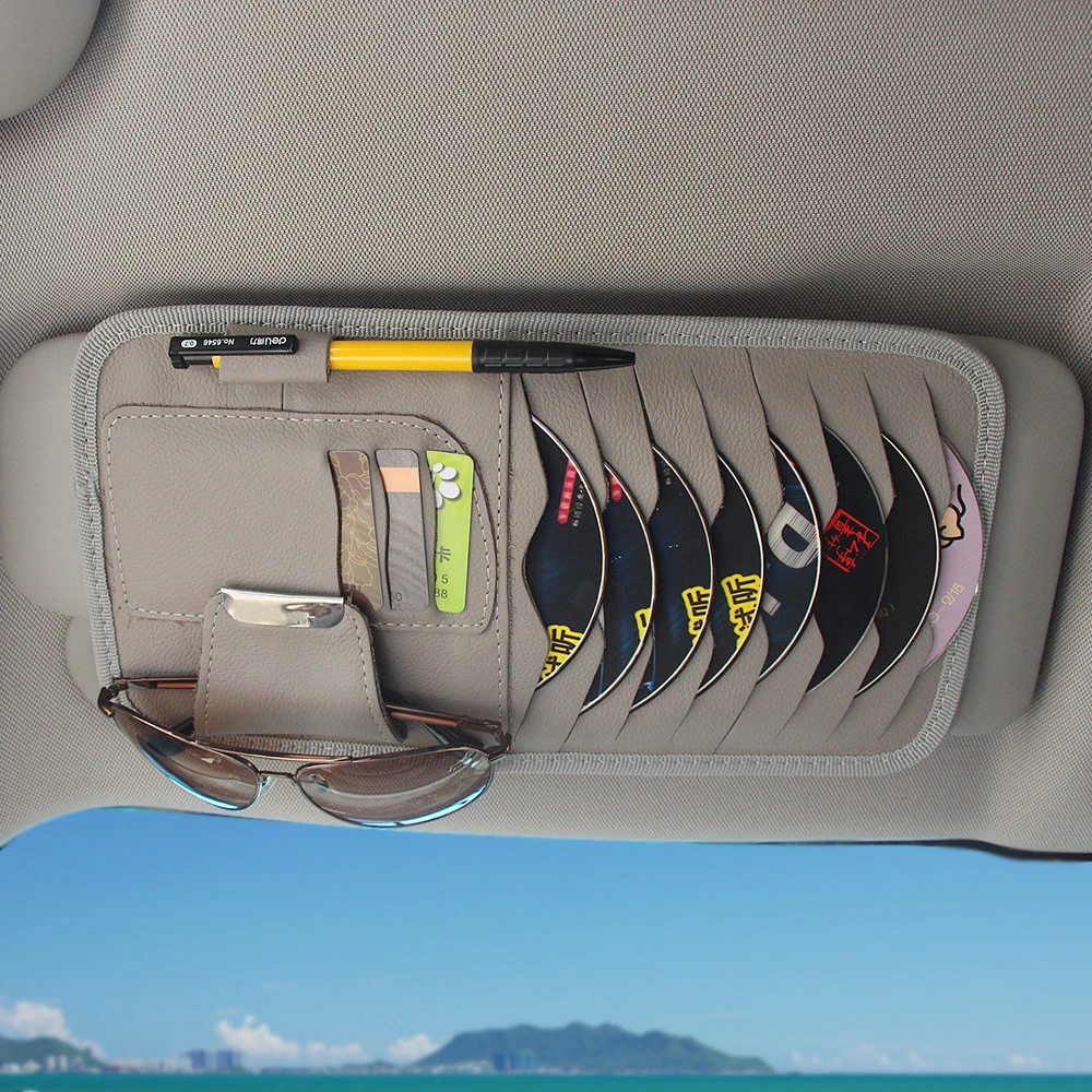 

Car Styling Accessories Universal Leather Sun Visor CD Glasses Card Driving License Storage Organizer Holder Case