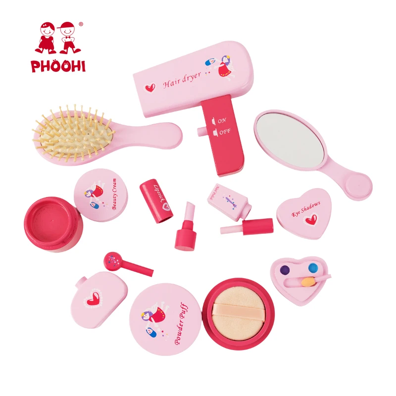 Girls Makeup Set Toy Wooden Cosmetics Toy Baby Pretend Play Simulation