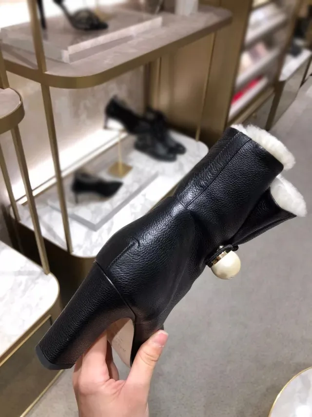 Bottines Frau Knöchel High Schuhe Bota As Feminina Hohe Winter Pelz Frauen Dicke Stiefel Pic Oberschenkel Leder Heels Femmes Damen Perle Warme np4vWqw