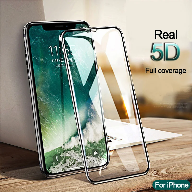 5D Защитное стекло для iPhone X XS MAX XR полное защитное закаленное 7 6 6S 8 Plus 9H