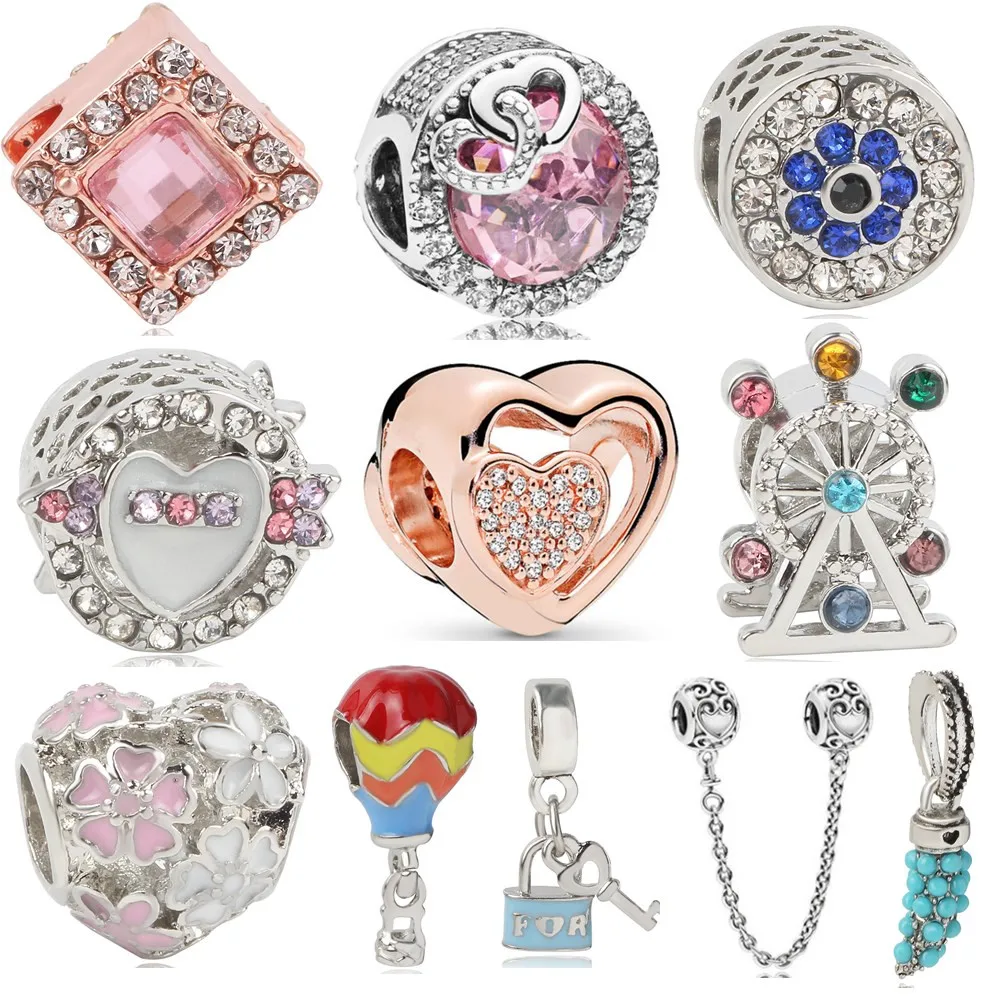 

Ranqin New Fashion Pendant Beads DIY Fit Pandora Bracelet Women Jewelry charm 2019 DIY Silver Ferris Wheel Mushroom Blue