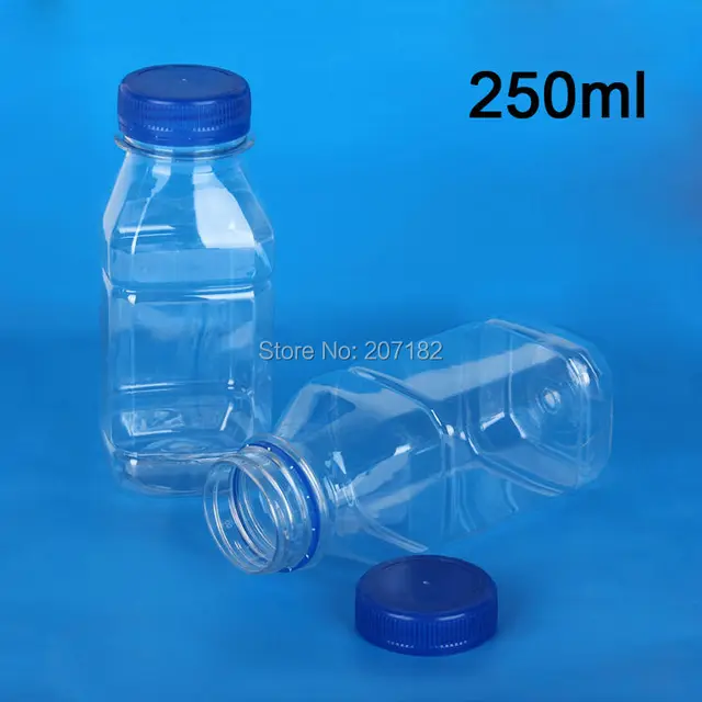 100pcs pack 250ml transparent square pet liquid bottle fruit juice