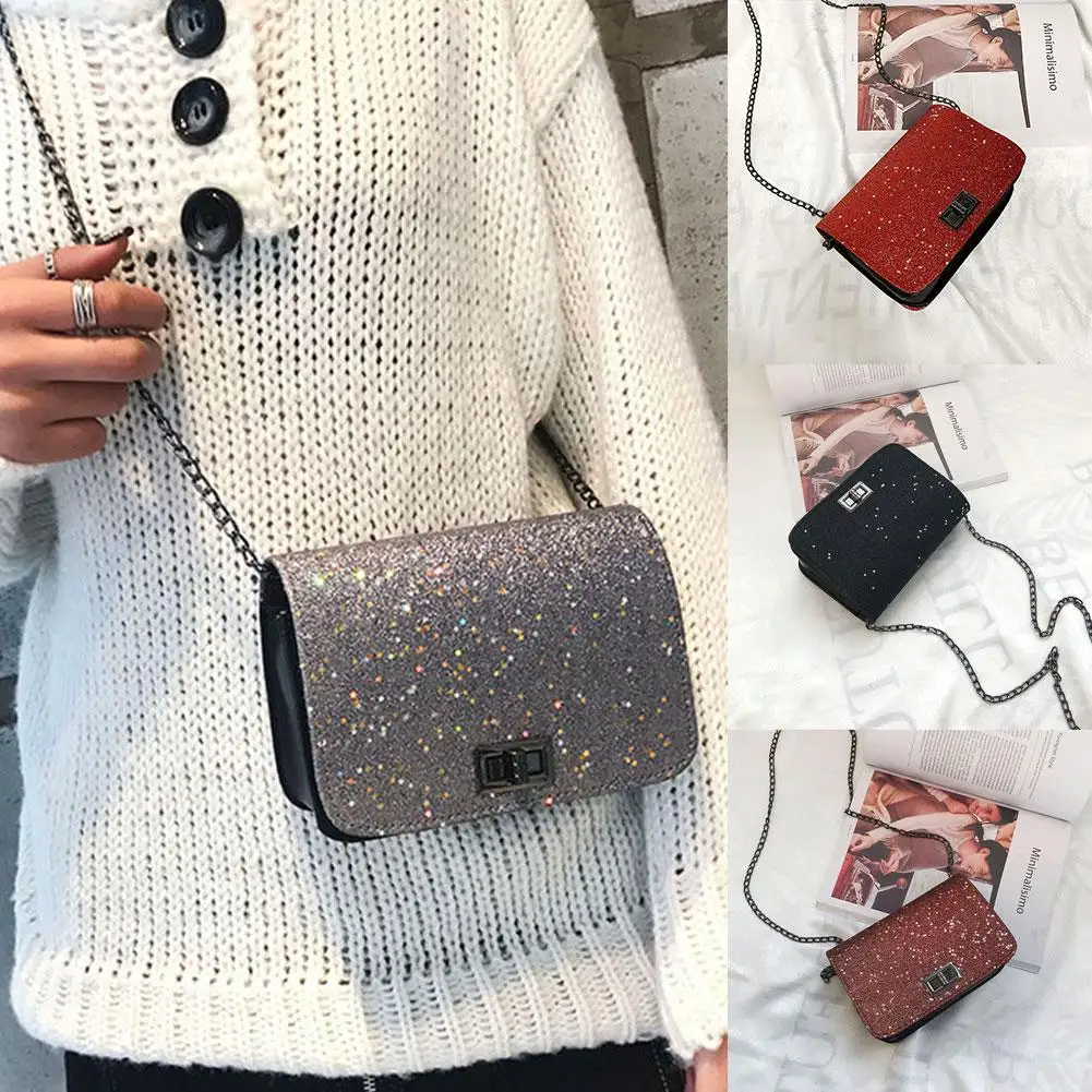 

2018 Fashion Mini Women Shoulder Messenger Bags Sequins Single Chain Strap Ladies Zipper Crossbody Shoulder Messenger Flap Bags