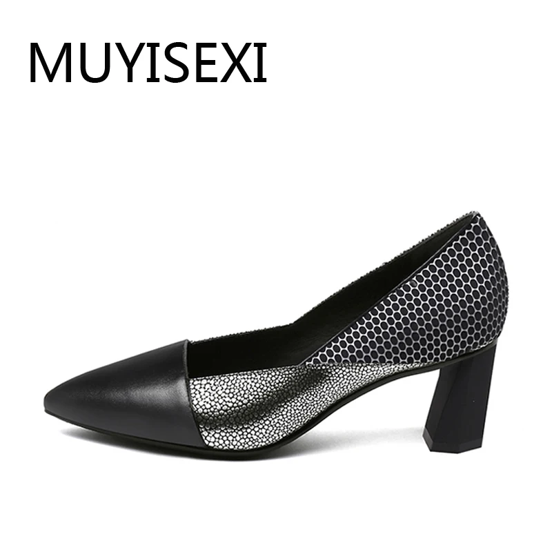

High Heel Women Shoes Pumps Pointed Toe Genuine Leather Office Work Ladies Shoes Women Heels Brand Designer D047 MUYISEXI