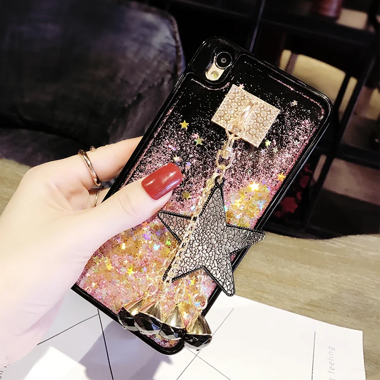 

Stars Phone Case For Samsung S6 S7 S8 S9 S10 PLUS Lite Dynamic Liquid Quicksand pentagram tassel Soft TPU Back Cover