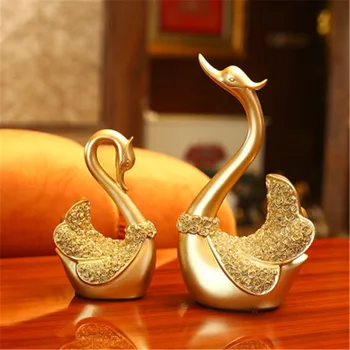 

European Style Lovers Long Necked Swan Resin Craftwork Statue TV Bench Figurines Decoration Creative Valentine's Day Gift X1449