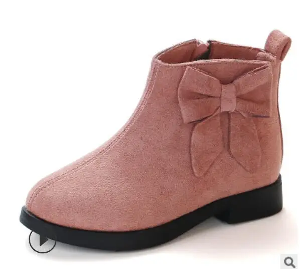 Spring Autumn Teens Girls Bowknot Rubber Leather Martin Boots For Girls Pink black Rome Ankle Princess Boots Shoes New - Цвет: pink