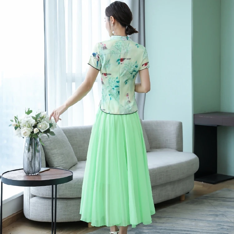 Китайское платье Ципао из двух частей, элегантное винтажное Современное женское платье Ципао с цветочным принтом, традиционная одежда