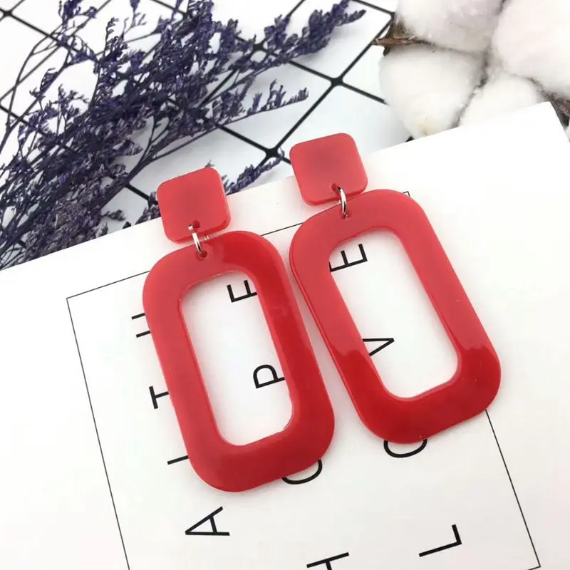

Black White Red Personality Acrylic Hollow Geometric Earrings