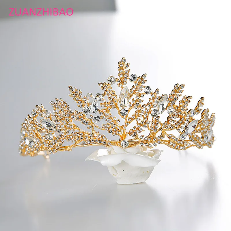 

Leaf Silver Gold Clear Crystal Crown Wedding Tiara Bridal Queen Princess Rhinestone Pageant Prom Tiaras and Crowns