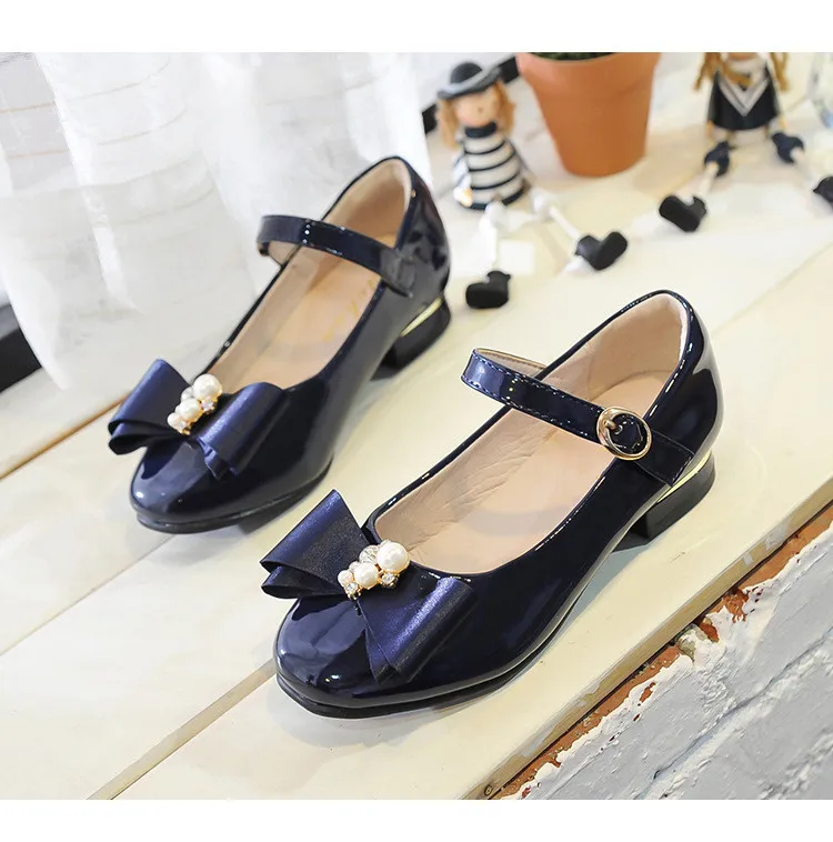 Moda em Couro Sapatos de Meninas Sapatos de Bebê Mocassins de Barco Nova Princesa Alta-salto Alto Partido Desempenho Crianças Dança Sapatos Estudante 04 5 Nova Moda em Couro Sapatos de Meninas