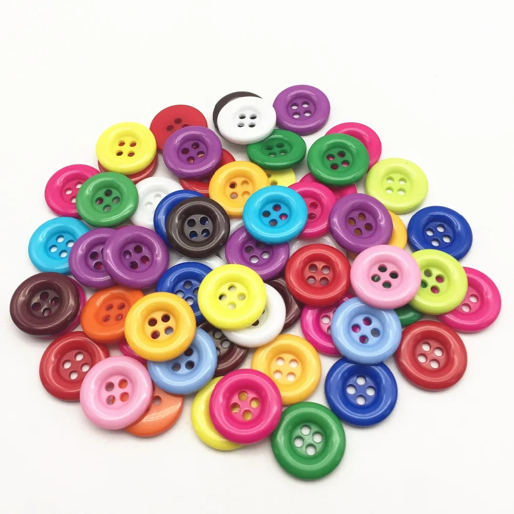 200pcs Mixed Color Round 2 Holes Flower Resin Buttons Cardmaking Sewing Craft