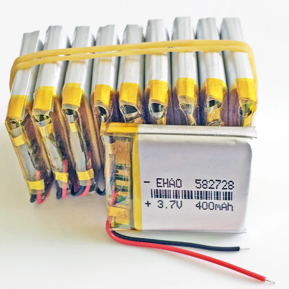 

10 pcs 3.7V 400mAh 582728 Lithium Polymer LiPo Rechargeable Battery Li ion For Mp3 smart watch PAD DVD E-book bluetooth headset