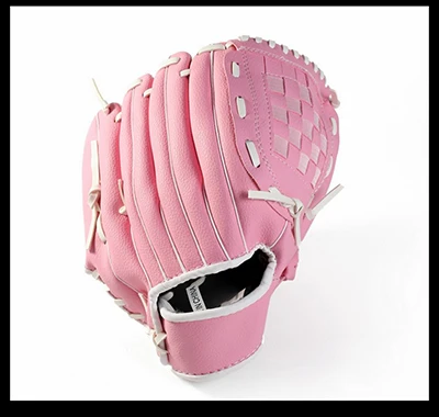 Цельная утолщенная бейсбольная перчатка из искусственной кожи, тренировочный Софтбол 10," 11,5" 12," Профессиональный левосторонний Infielder, перчатки для мужчин и женщин, детей - Цвет: Розовый