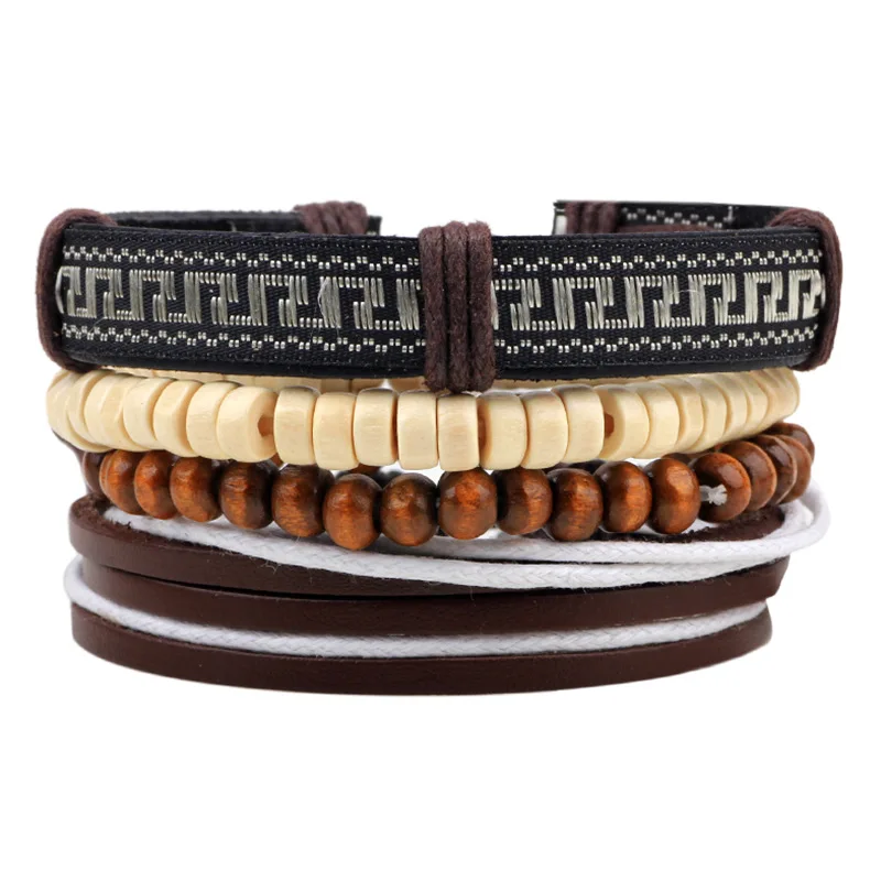 Fashion Jewelry 4PCS/Set Beaded Multilayer Handmade Hemp Rope Woven Leather Bracelets Hippy Friendship | Украшения и аксессуары