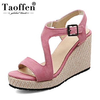 

TAOFFEN Size 30-43 Women Sandals Wedges Platform Buckle Ladies Summer Shoes Classic Fashion Women Shoes Party Footwear