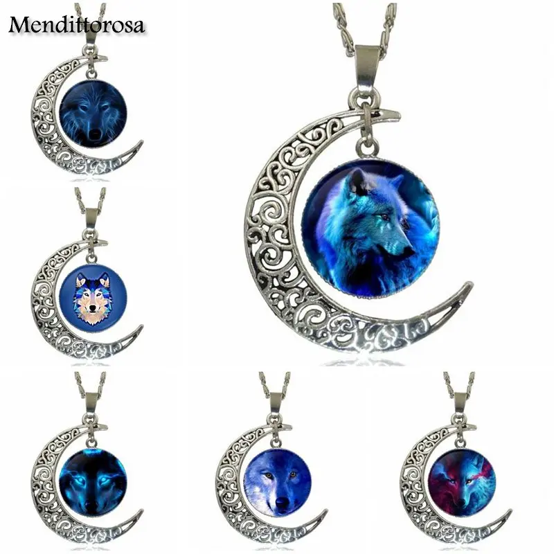 

EJ Glaze Nordic Wiccan Wolf Design Fashion Glass Crescent Moon Women Necklace Pendants For Schoolgirl Maxi
