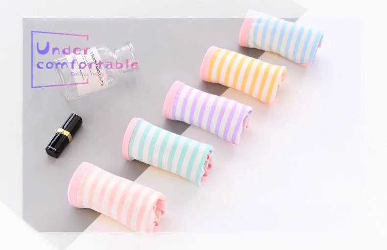 

New Navy Style Stripes Cute Girls Underwear Pure Cotton Simple Lingerie Candy Color Panties Mid-Rise Girls Briefs A001