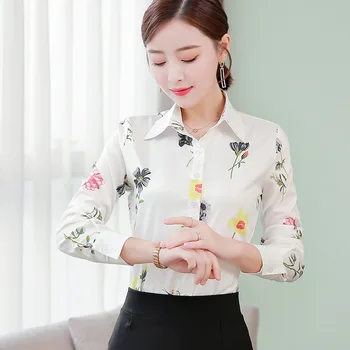 

Fashion Korean Plus Size Women Chiffon Tops Casual Button Print Shirts Ladies Slim OL Work Shirt New 2019 Summer Autumn Blouse