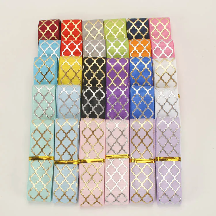 

Random 20yards set mixed 10 styles 22mm gold & silver lattice foil ribbon pattern grosgrain ribbon, each 2yard Ribbon