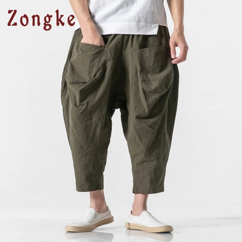 Zongke Chinese Style Solid Cross-Pants Men Trousers Japanese Streetwear Sweatpants Hip Hop Pants Mens Trousers Men Pants 2019