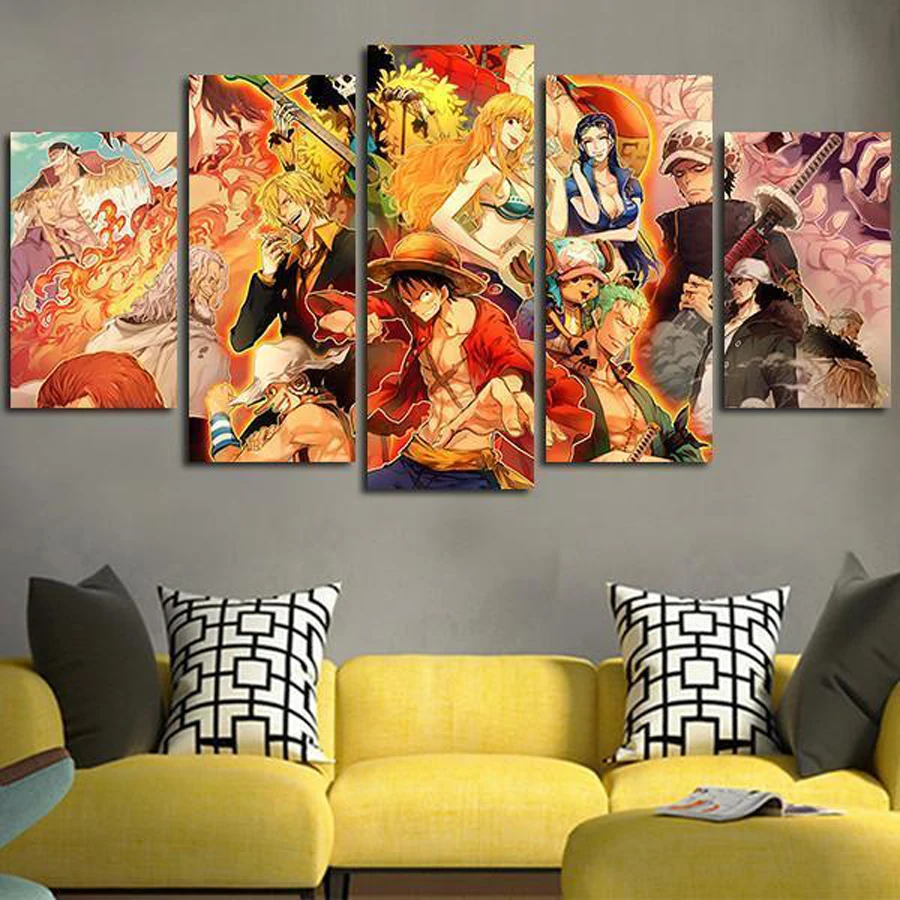 5 Pieces Canvas Art Anime One Piece Team Wall Art Canvas Unique Gift Picture Painting Calligraphy Aliexpress