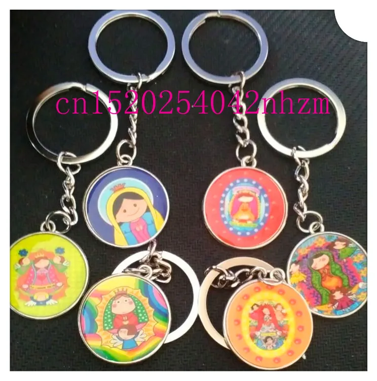 

Freeshipping religious catholic rosary keychain with baby Guadalupe icon with 2 side epoxy Guadaluoe image, alloy keychain