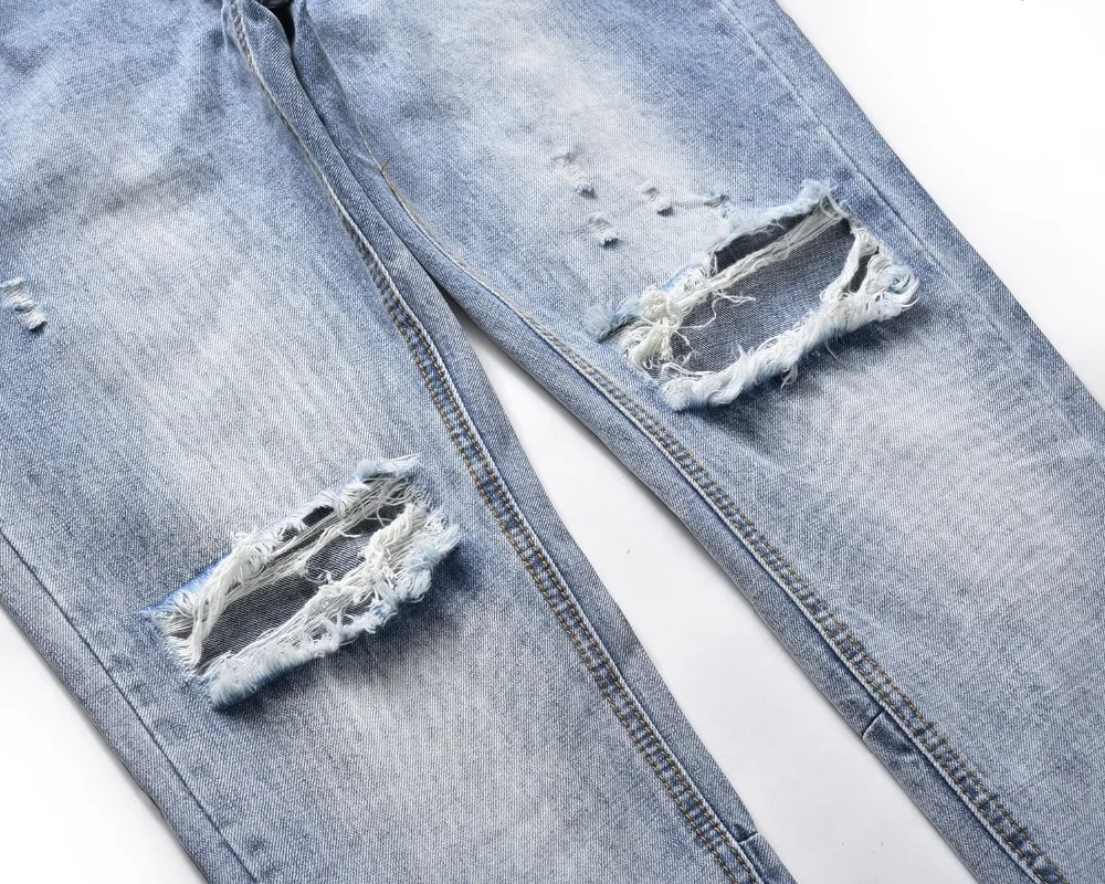 VFIVEUNFOUR new Vintage fashion jogger denim Drawstring skinny destroyed ripped distressed hip hop blue Slim Jeans