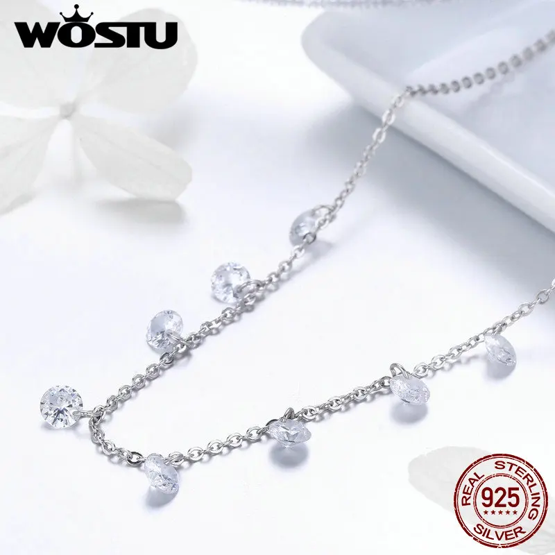 WOSTU дизайн 925 пробы серебряные сверкающие Чокеры CZ ожерелье для женщин Горячая Мода ювелирные изделия Рождественский подарок CQN299