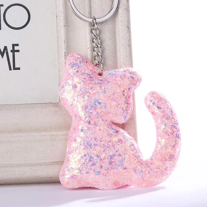 

2019 Cute Cat Keychain for Women Bag Car Colorful Sequins pompom Key Chain sleutelhanger llaveros para mujer Jewelry