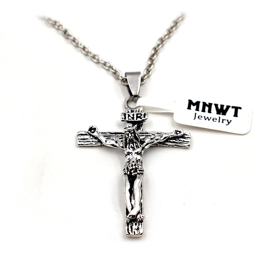 Крест MNWT ожерелье распятие INRI Иисус золотой кулон/Цвет: старое серебро