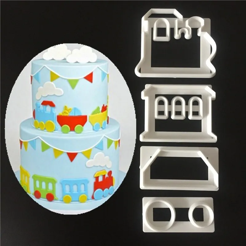 

4pcs Small train sugar cake printing die biscuit mold baking mold tool biscuits compression molds commonly used clay
