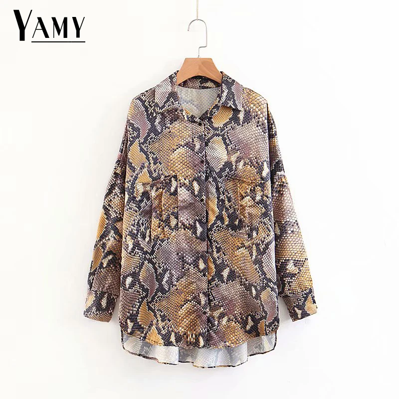 Cena Wąż drukuj damskie topy i bluzki rocznika wężowej szyfonowa bluzka z długim rękawem koszule damskie plus size topy blusas Jesień 2018