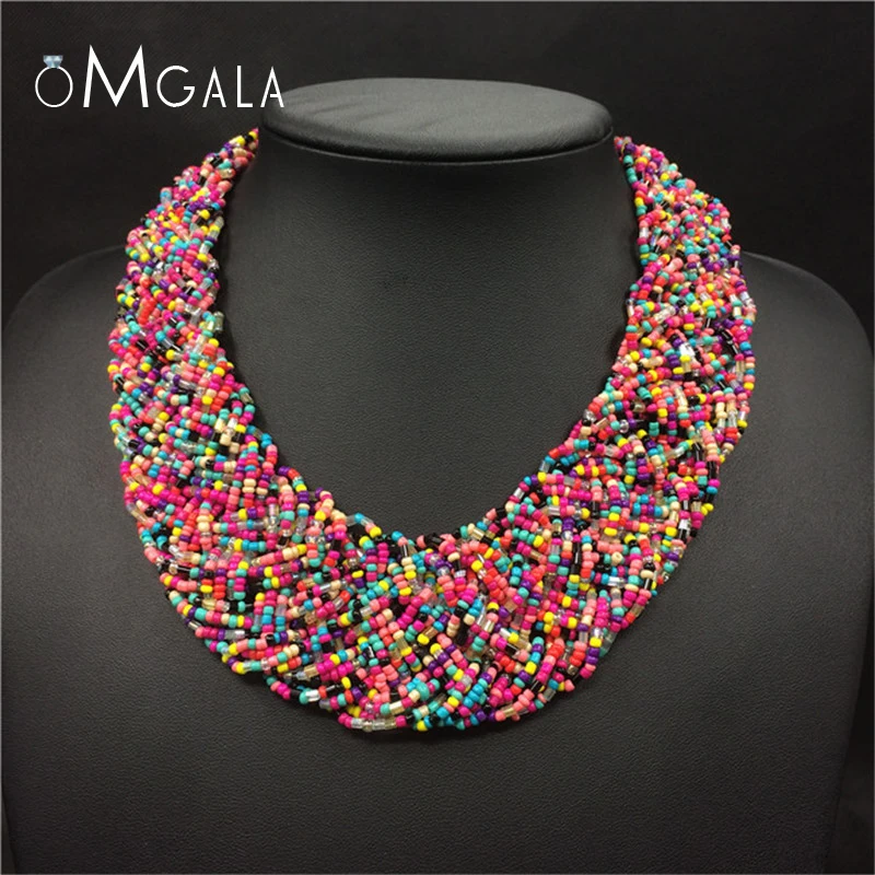 

OMGALA Handwoven Bead Choker Women Necklace Vintage Statement Necklace Bohemia Ethnic Jewelry For Wedding Party
