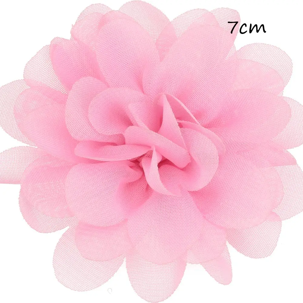 Pink 198 шт 7 см Chffion цветок из складок самодельные цветы для Бутик аксессуаров для волос цветок лента для волос атласный цветок без волос заколка - Цвет: Pink