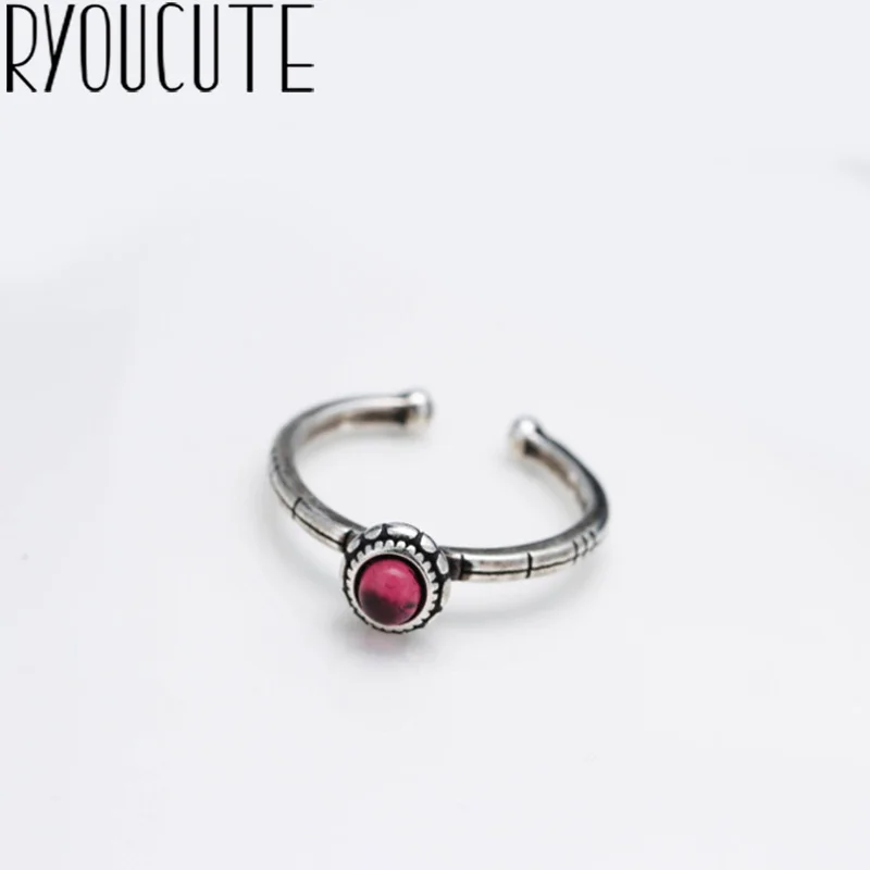 

Bohemian Real 925 Sterling Silver Red Crystal Rings for Women Wedding Ladies Fashion Adjustable Antique Rings joyas de plata