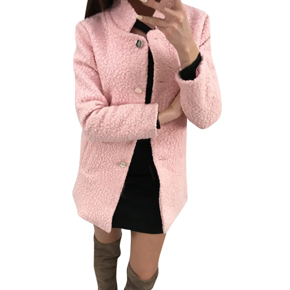 YOUYEDIAN Women Winter Solid Single-breasted Notched Fluffy Pocket Jacket Outwear Coat