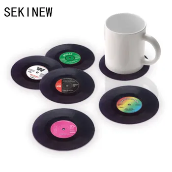 

6Pcs/set Retro Vinyl Coasters Drinks Table Cup Mat Decor CD Record Coffee Drink Placemat Tableware Spinning Cup Drinks Holder