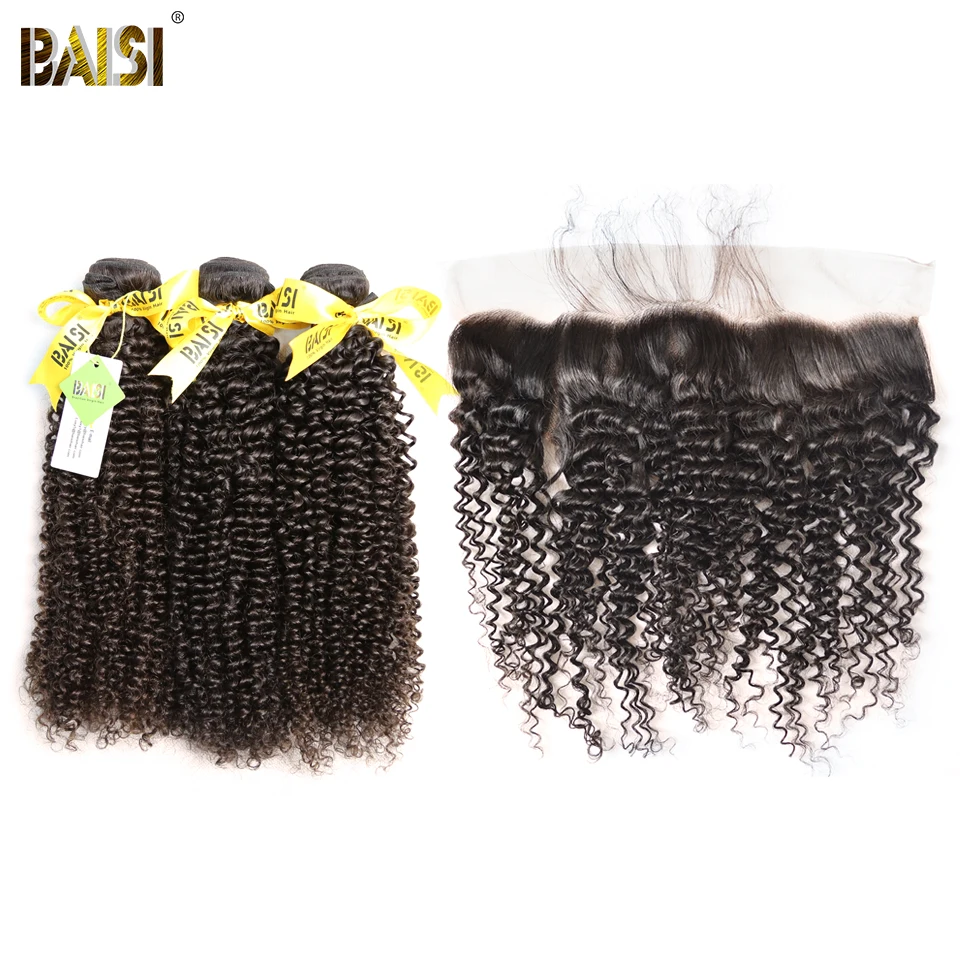 

BAISI Hair Brazilian Curly Virgin Hair 100% Unprocessed Human Hair Weave 3 Bundles with 13x4 Frontal