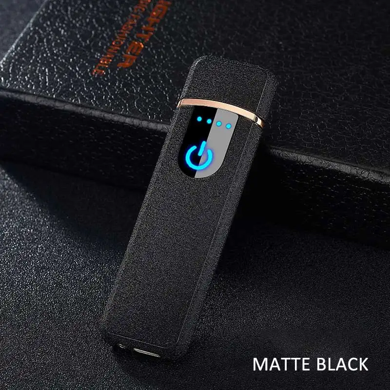 matte black Цинковый сплав прикуриватель датчик на ощупь экран Беспламенное ветрозащитное USB зарядка мужские подарки аксессуары для курения - Цвет: matte black
