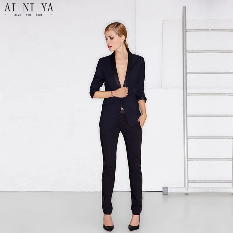 Navy Giacca Risvolto Nero Pantaloni 2 Pezzi Set Delle Donne Vestiti di  Affari Tailleur Pantalone Formale Per Matrimoni Smoking Femminile Tailleur  pantalone|formal pant suit|pant suitspants suits for wedding - AliExpress