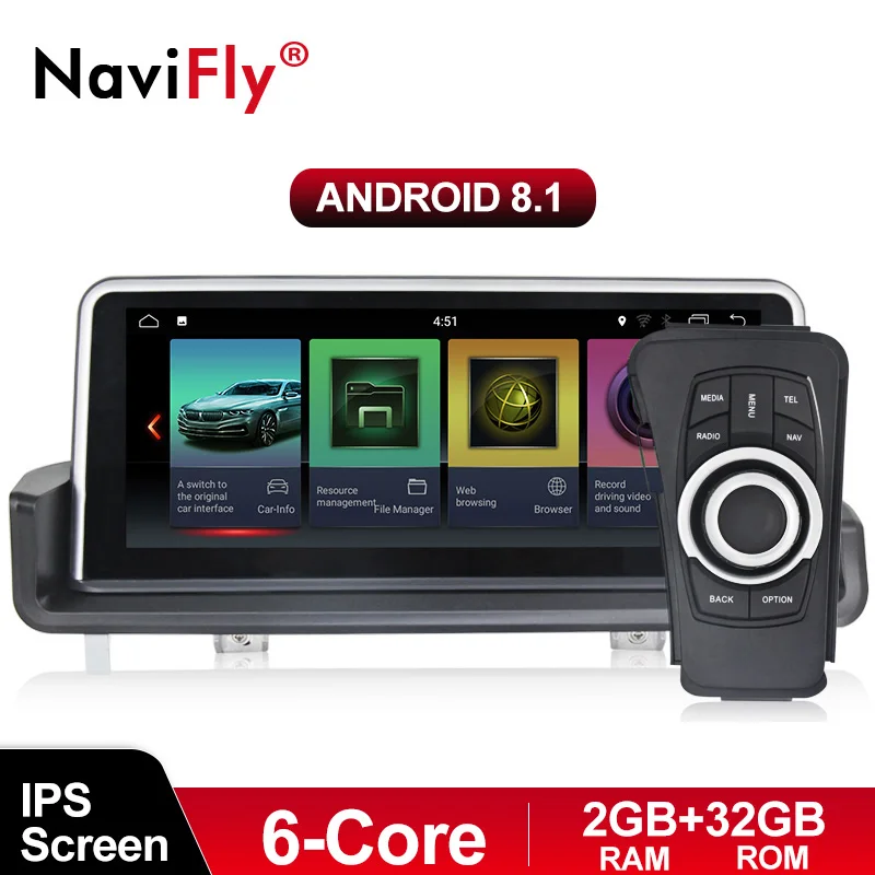 

NaviFly 6 core Android 8.1 car multimedia player for BMW 3 series E90 E91 E92 E93 10.25 inch IPS screen Idrive buttons New map