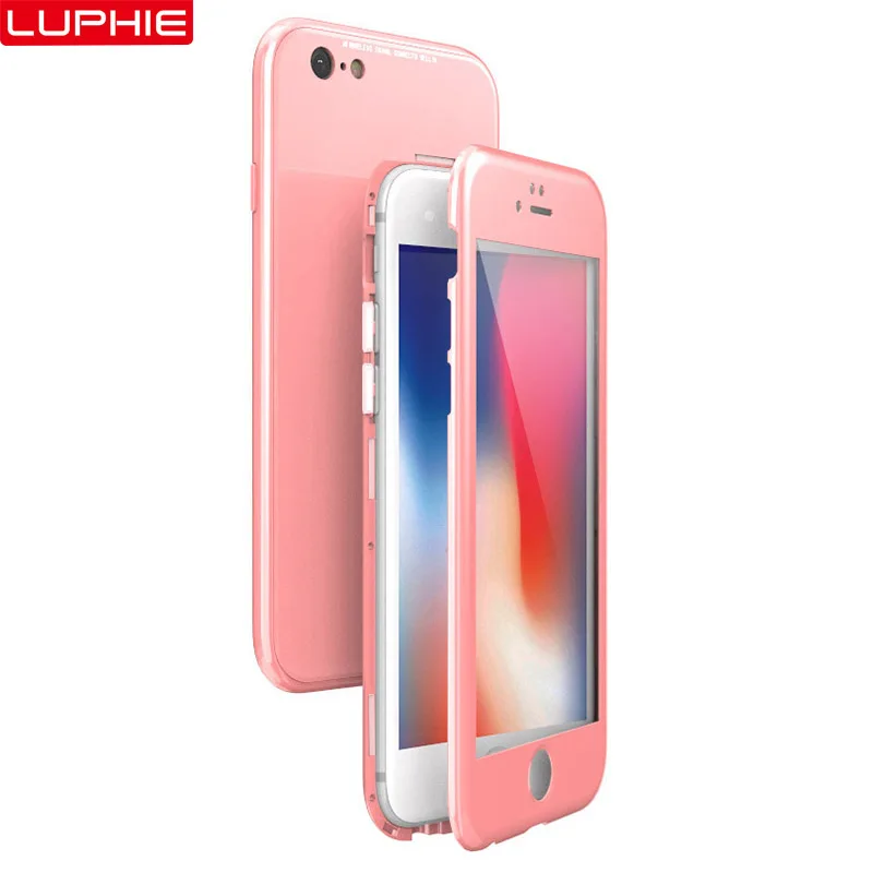 

Magnetic Adsorption Flip Case for iPhone 6/6S/7/8 Plus Tempered Glass Hard PC Cover Shell Fantastic Colorful Plating PC