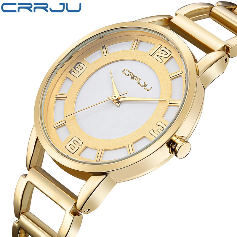 Женские кварцевые часы CRRJU модные повседневные из нержавеющей стали|watches for large wrist