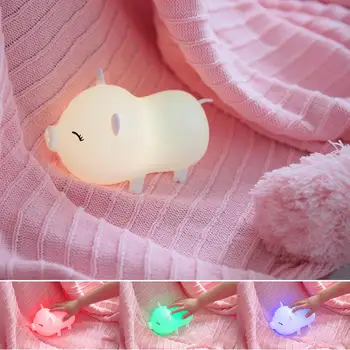 

Lovely Silicone Pig Touch 7 Colors LED Night Light USB Charged Kids Bedside Lamp Cute