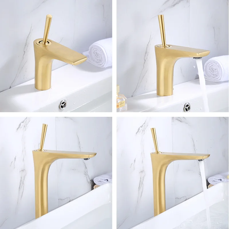 

Nordic Modern Brushed Gold Brass Hot and Cold Mixer Under Counter Wash Basin Water Tap Matte Gold Waterfall Bathroom Faucets