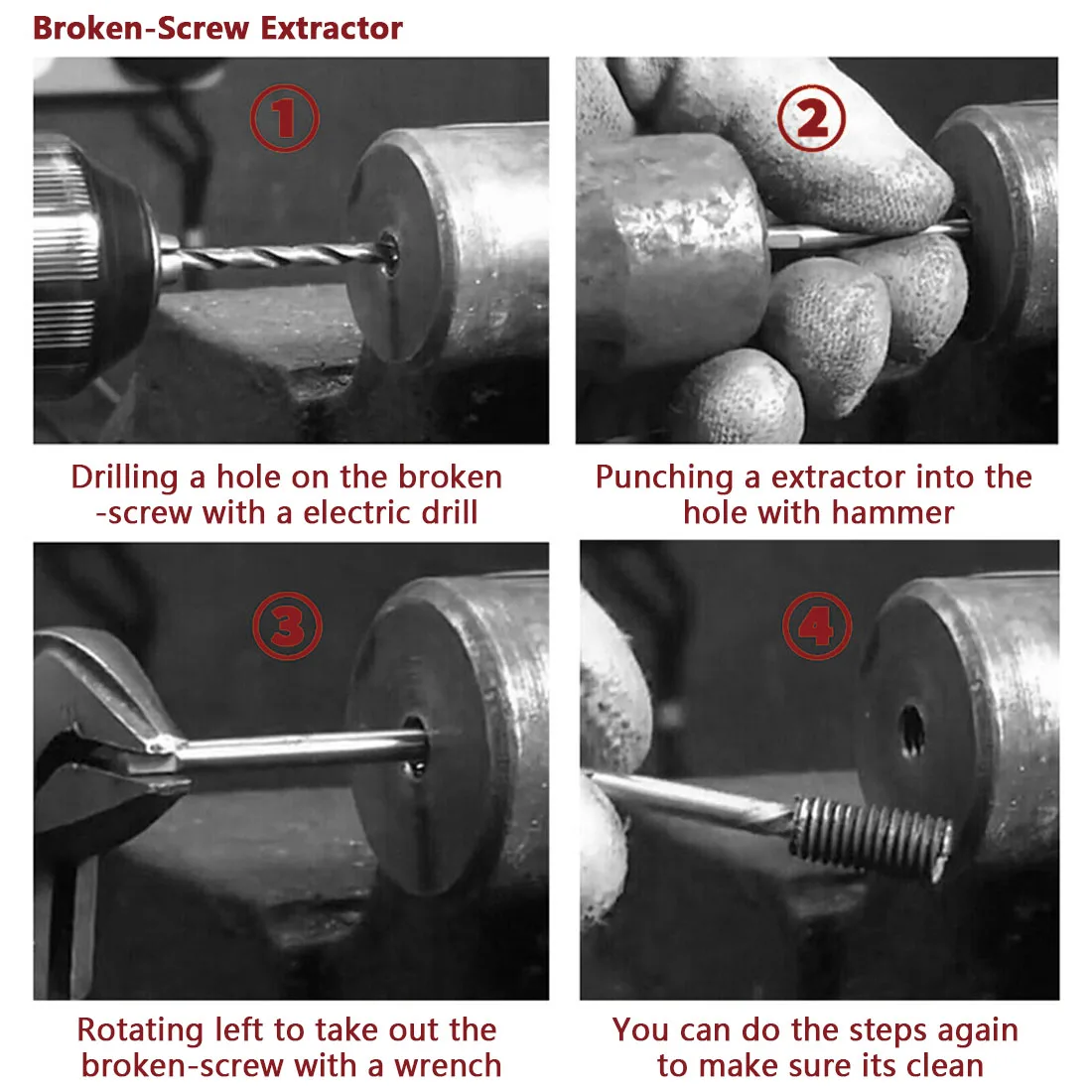 Remover Bolt Stud Tool 4PCS/Set Double Side Damaged Screw Extractor Drill Bits Out Remover Bolt Stud Tool 4PCS/Set Double Side Damaged Screw Extractor Drill Bits Out