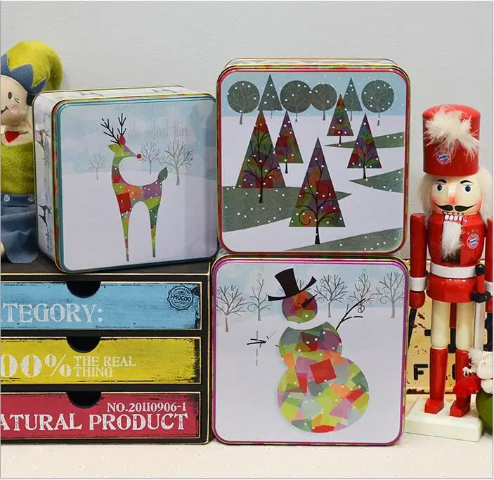 

3pcs/set Christmas Bear Printing Gift Case Christmas Style Tin Storage Box Metal Biscuit Container Candy Case Christmas Gift Box